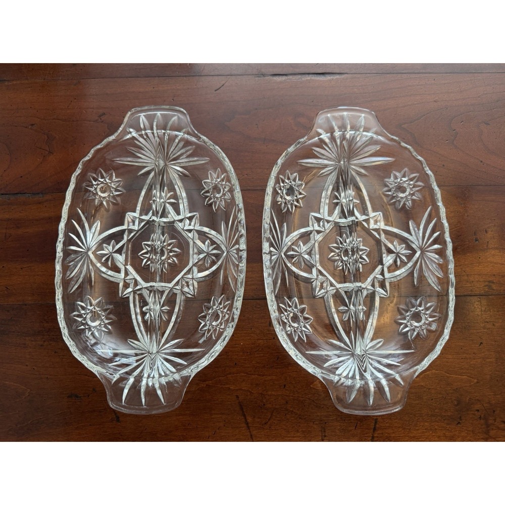 Set of 2 Anchor Hocking Stars of David Divided Relish Dish with Handles